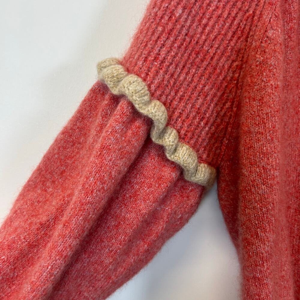 Joie Bodie V Neck Ruffle Sleeve Sweater Size Red Ponciana Cozy Feminine Chic - Picture 8 of 9